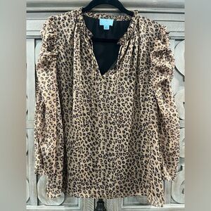 CeCe Animal Print Blouse with Ruffle Sleeves